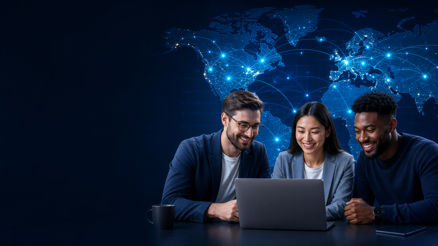 Professionisti che gestiscono attività di trading algoritmico su una rete globale